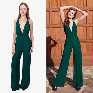 NWT REFORMATION Crepe Halter Plunge V-Neck Crisscross Back‎ Wide Leg Jumpsuit 4P